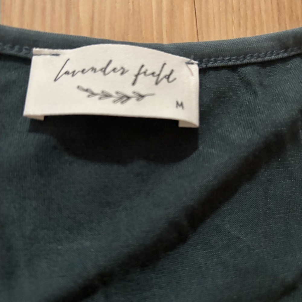 V-Neck Peplum Style Cropped Shirt, Green, button detail, lavender field brand, M - Picture 2 of 2